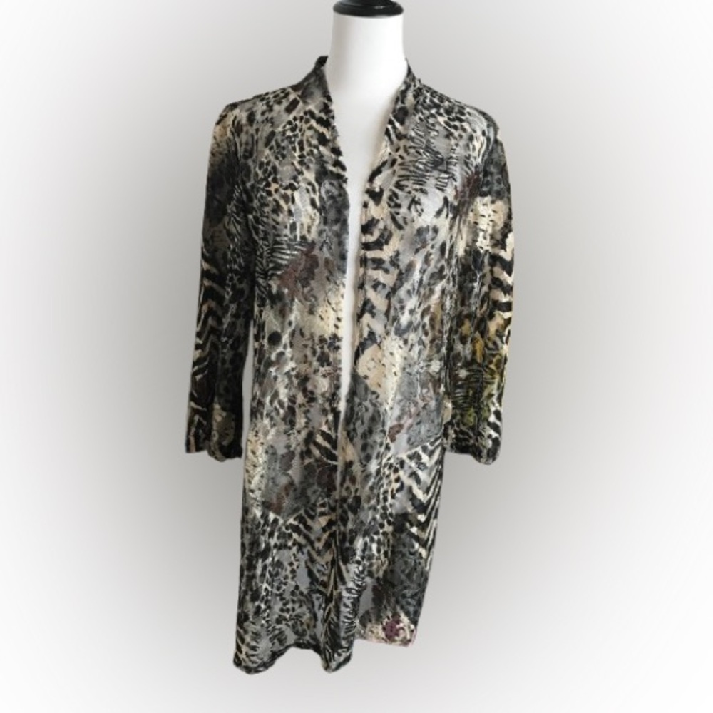 Chico’s Sheer Animal Print‎ Open Front Kimono Cardigan Size 2 Large - Picture 2 of 6